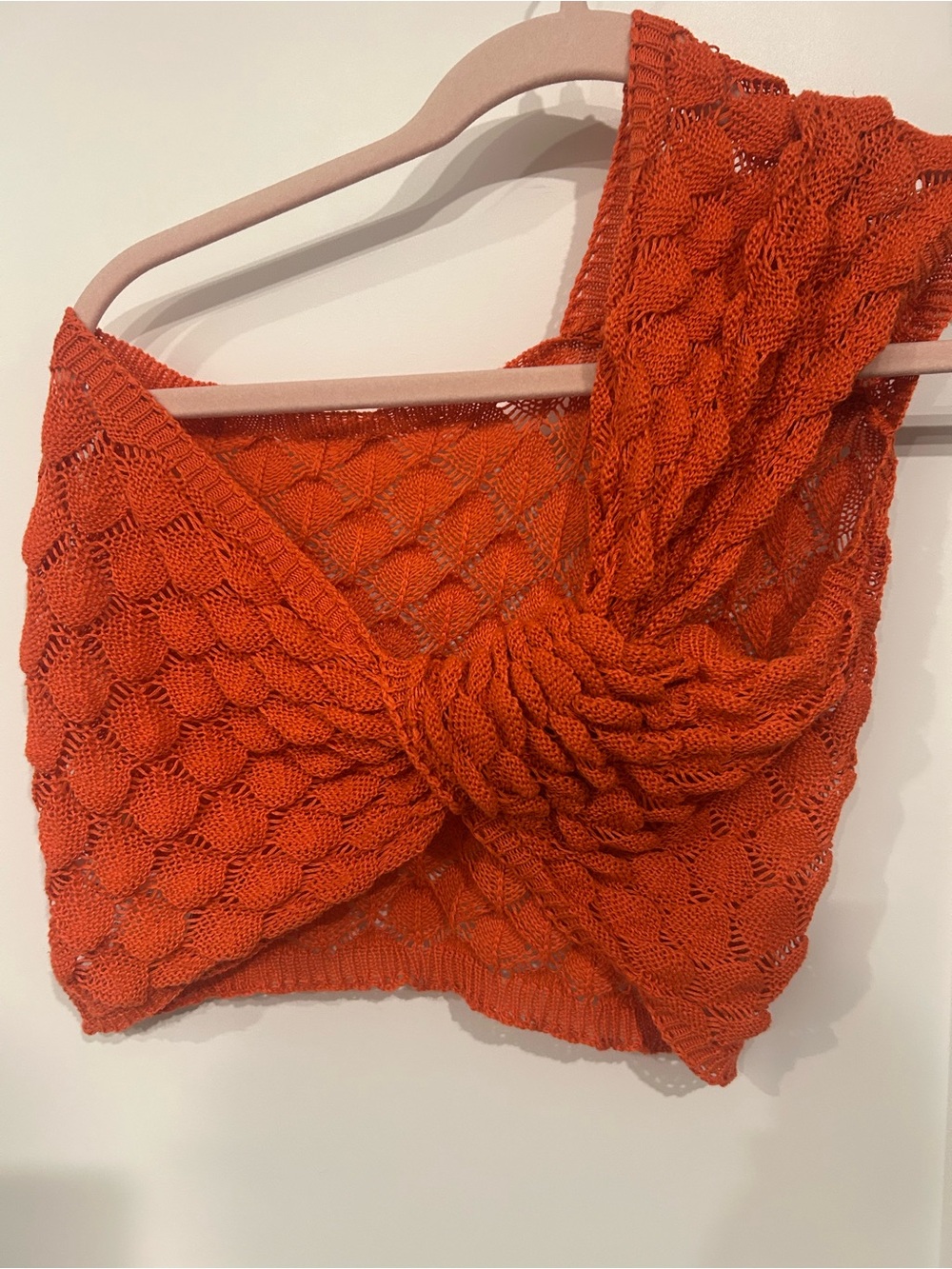 Knit One-Shoulder Twist Crop Top - Orange